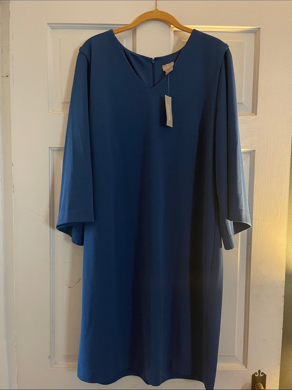 Chico's Deep Blue V-Neck Midi Shift Dress